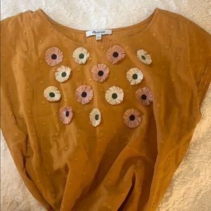 Madewell mustard fringe floral detail blouse xs
